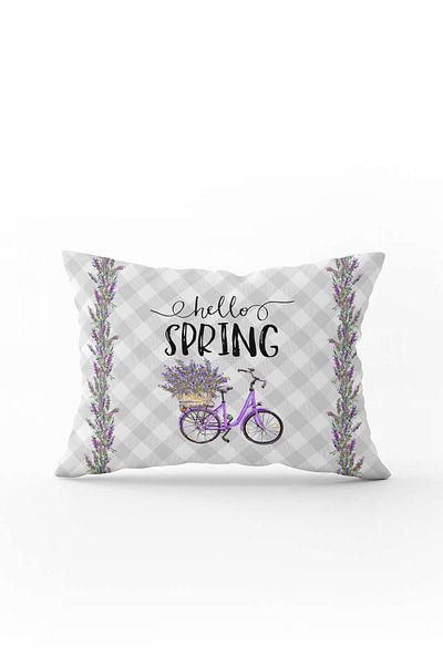 Cango Home Double Sided 35x50 Gray Purple Checkered Spring Themed Digital Printed Throw Pillow Cover Cgh1042-3550