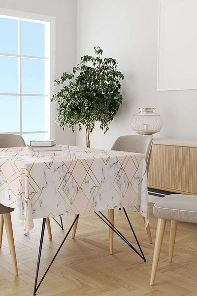 Cango Home Gri Roz Decorativ Abstract Marmură Model Imprimat Digital Masă Ylms89-ms