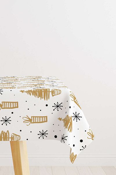 Cango Home Black Yellow Christmas Themed Digital Printed Tablecloth Cgh853-ms