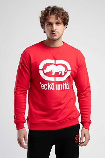 ECKO UNLTD Liberty Red Crew Neck Printed Loose Fit Men's Sweatshirt