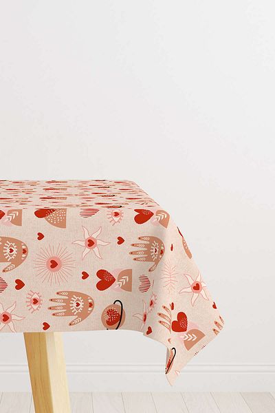 Cango Home Red Cream Bohemian Style Heart Patterned Digital Printed Tablecloth Cgh1035-ms