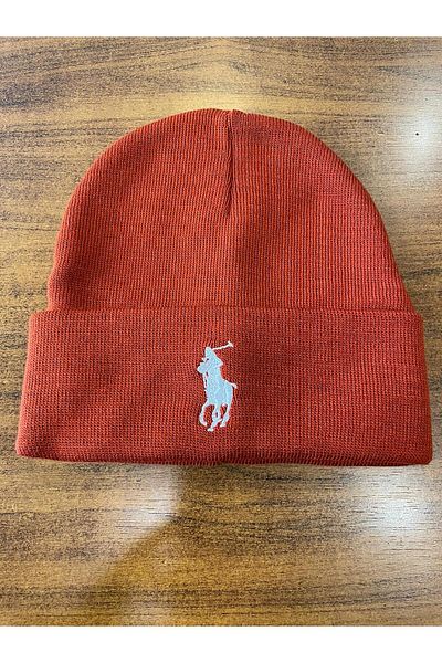 hamze Polo Embroidery Brick Color Unisex Acrylic Folded Winter Beanie