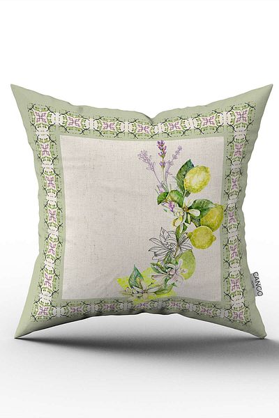Cango Home Green Cream Lemon Patterned Digital Printed Throw Pillow Cover - Cgh1083