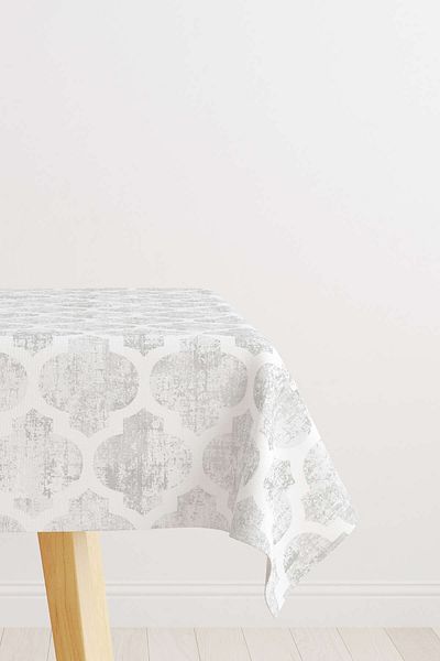 Cango Home Alb Gri Decorativ Abstract Model Digital Printed Table Shirt Ylms103-ms