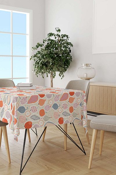Cango Home Orange Cream Fruit Patterned Digital Printed Tablecloth Cgh580-ms