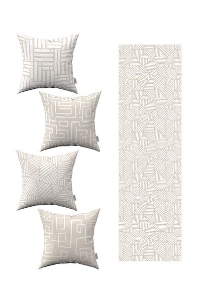 Cango Home Husă de pernă din 4 piese cu model geometric boem alb crem 1 set de alergători 4kmbs292-rs