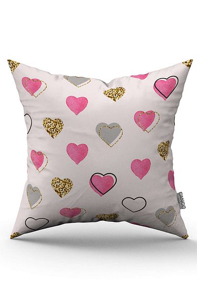 Cango Home Pink Black Modern Heart Patterned Digital Printed Throw Pillow Cover Cgh1003