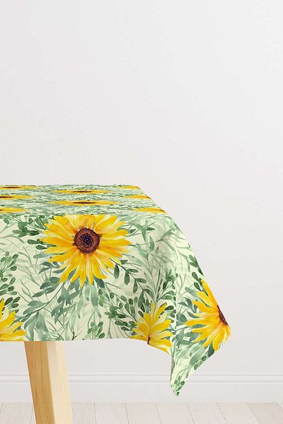Cango Home Yellow Green Sunflower Patterned Digital Printed Tablecloth Cgh1113-ms