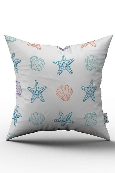 Cango Home White Blue Starfish Oyster Pattern Throw Pillow Pillow Case - Cgh008