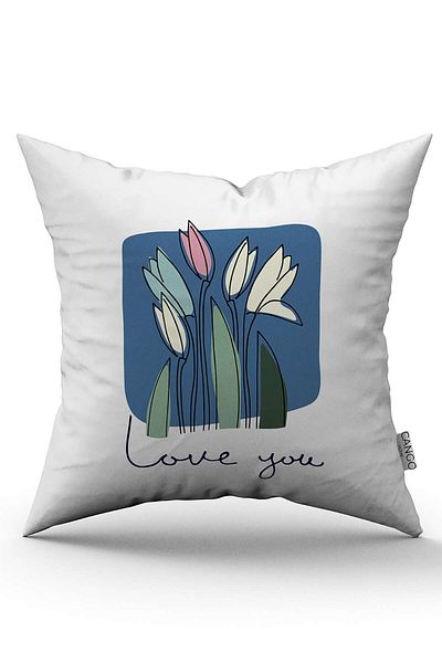 Cango Home Husă de pernă cu model floral albastru și alb cu tema Ziua Îndrăgostiților imprimată digital Cgh1015