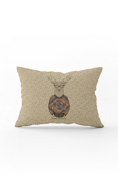 Cango Home Față de pernă cu două fețe, 35x50, negru, bej, vintage, cu figurină de cerb - Cgh140-3550