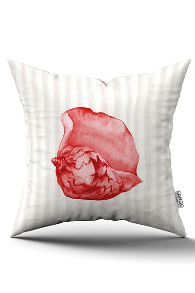 Cango Home Double Sided Red Cream Striped Marine Pattern Digital Printed Throw Pillow Cover Cgh1234