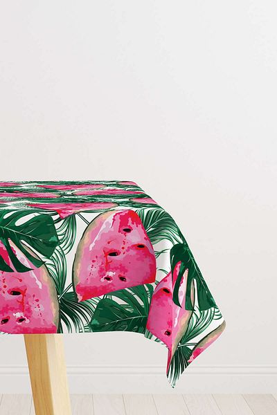 Cango Home Green Pink Tropical and Watermelon Patterned Digital Printed Tablecloth Otyk502-ms