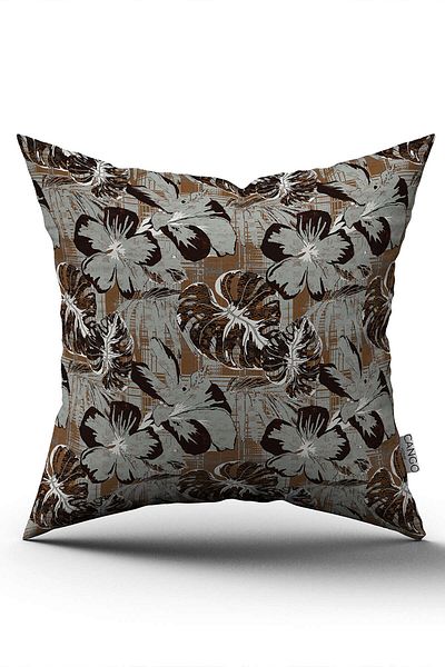 Cango Home Καφέ Floral Διακοσμητική Ψηφιακή Εκτύπωση Μαξιλαροθήκη Ριχτάρι - Cgh494