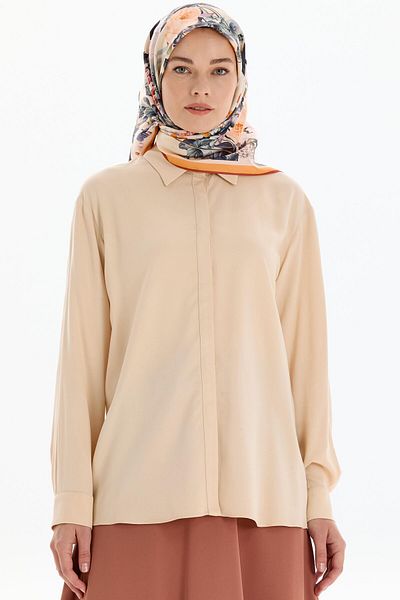 Tuğba Beige Viscose Shirt - Low Sleeve