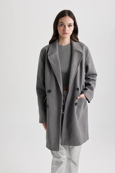 DeFacto Větruodolný kabát s dlouhým razítkem Oversize Wide Fit Dvouřadá klopa s knoflíkem A0922Ax23Wn