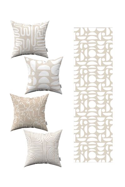 Cango Home Husă de pernă din 4 piese cu model geometric boem alb crem 1 set de alergători 4kmbs291-rs