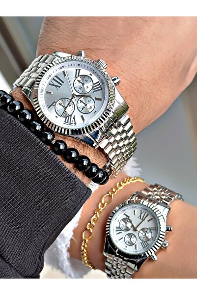 Tisaati Özel Seri Full Metal Kordon Roma Rakamlı Çift Kol Saati-Bileklik hedi...