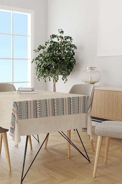 Cango Home Crem Portocaliu Etnic Kilim Model Digital Printed Table Shirt Cgh1108-ms