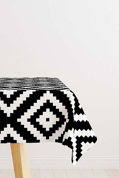 Cango Home Black and White Geometric Diamond Patterned Digital Printed Tablecloth Otyk555-ms