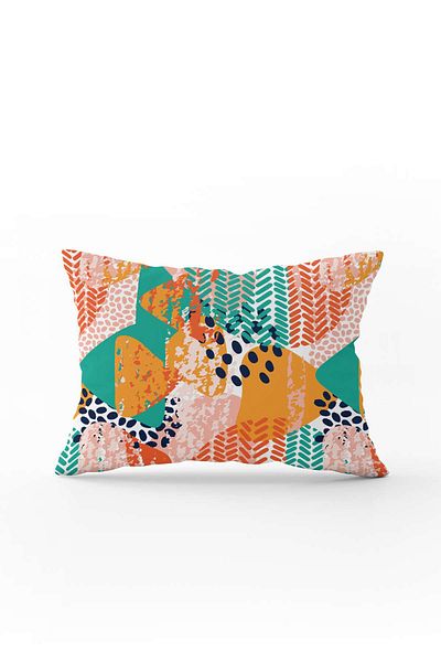 Cango Home 35x50 Orange Green Tropical Geometric Patterned Throw Pillow Cover - Digital Printed Cgh1044-355