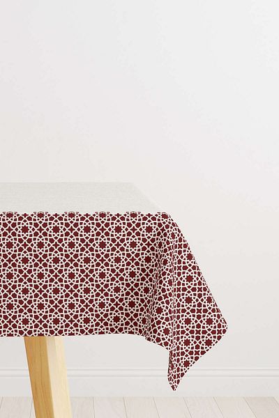 Cango Home Claret Red Cream Ramadan Themed Decorative Patterned Digital Printed Tablecloth Cgh1318-ms
