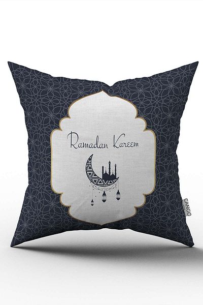 Cango Home Navy Blue White Ramadan Themed Decorative Patterned Digital Printed Throw Pillow Cover CGH1307