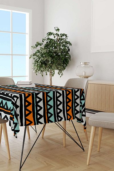 Cango Home Turquoise Orange Geometric Abstract Tablecloth Cgh243-ms