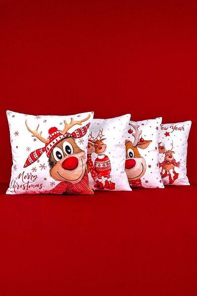 Cango Home Red Christmas Deer Patterned Digital Printed 4-Piece Throw Pillow Cover Set 4kmbs323