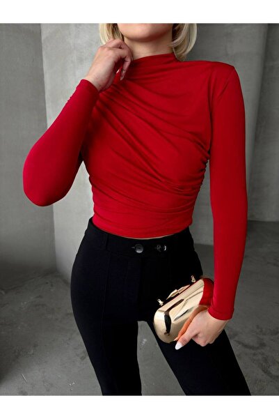 MERİCEY Women's Stand Collar Shoulder Draped Sandy Blouse