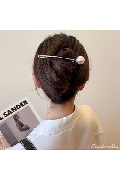 Cinderella Zarif İnci Taşlı Klipsli Saç Topuz Tokası Metal Gümüş - Kadın İnci...
