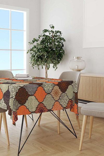 Cango Home Orange Brown Retro Vintage Digital Printed Tablecloth Otyk294-ms