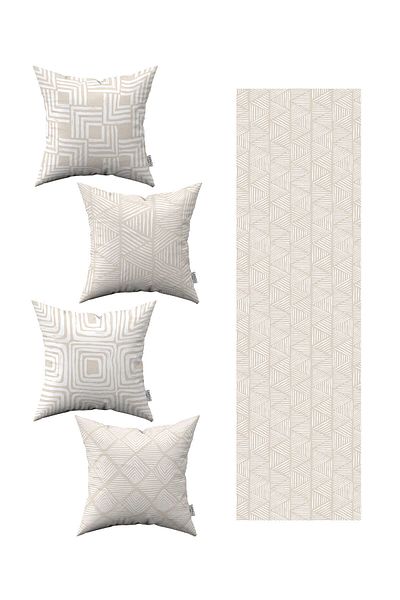 Cango Home Κρεμ Λευκό Bohemian Scandinavian Geometric Pattern Κάλυμμα μαξιλαριού 4 τεμαχίων Σετ 1 Runner 4kmbs290-rs-4