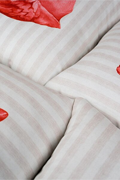 Cango Home Double Sided Red Cream Striped Marine Patterned 4-Piece Digital Printed Throw Pillow Cover Set 4kmbs297-ct