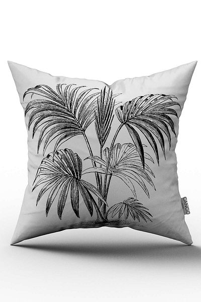 Cango Home Față de pernă cu frunze de palmier alb-negru - Cgh137