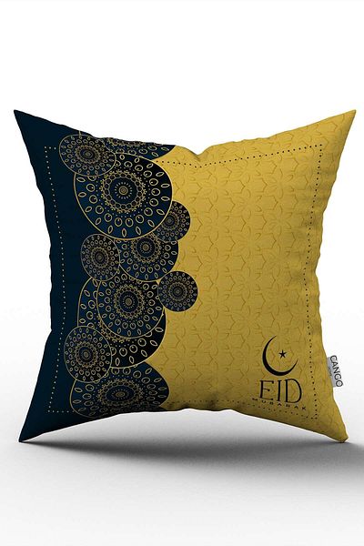 Cango Home Navy Blue Yellow Ramadan Themed Decorative Patterned Digital Printed Throw Pillow Cover CGH1342-2