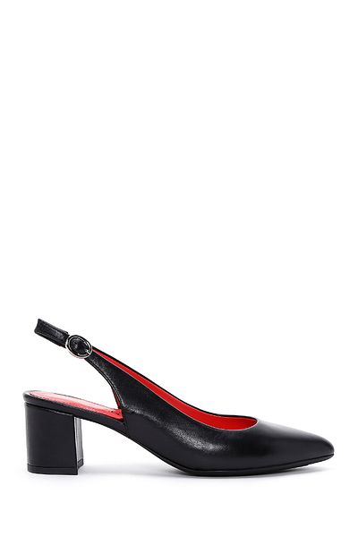 Derimod Gritti Black Women's Leather Shoes - Open Back, Short Chunky Heel 24sfd 110018