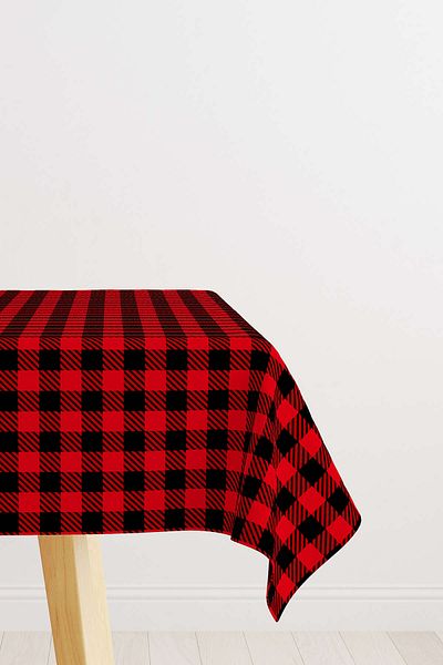 Cango Home Red Black Christmas Themed Plaid Patterned Digital Printed Tablecloth Cgh800-ms