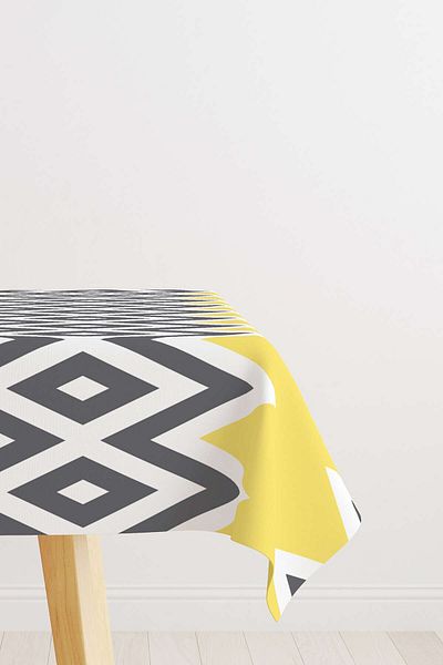 Cango Home Yellow Gray Decorative Zigzag Patterned Digital Printed Tablecloth Yst12-ms