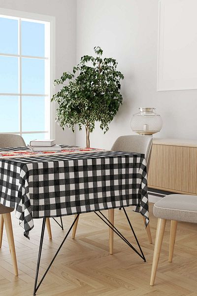 Cango Home Masă de birou imprimată digital cu model floral în carouri alb-negru Cgh1092-ms