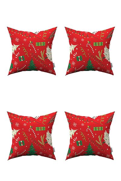 Cango Home Red New Year's Themed 4-Piece Throw Pillow Cover Set 4kmbs220