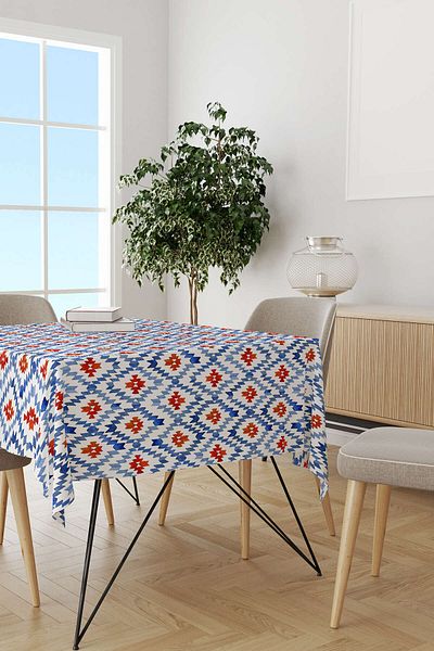 Cango Home Față de masă decorativă etnică albastru alb Cgh186-ms