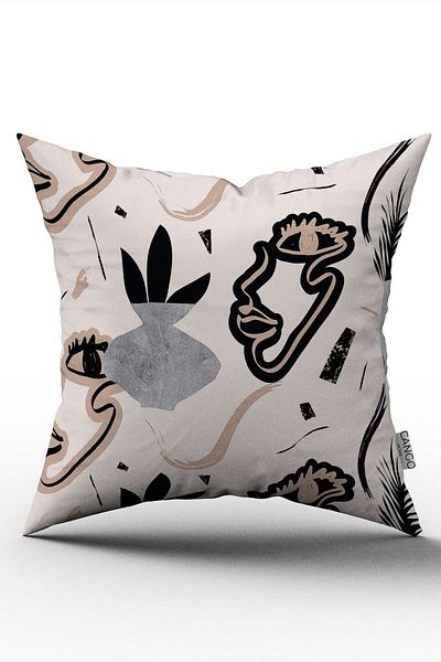 Cango Home Double Sided Black Cream Color Modern Silhouette Pattern Digital Printed Throw Pillow Cover Cgh1098