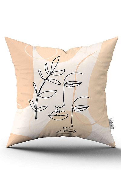 Cango Home Față de pernă cu două fețe crem negru decorativ modern cu model siluetă imprimată digital Cgh1094