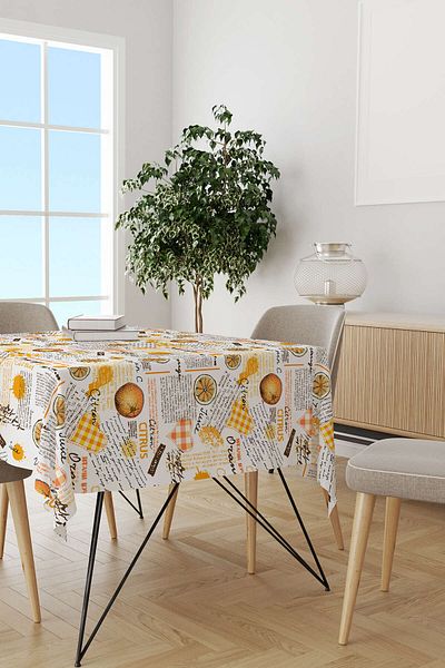 Cango Home Orange and White Decorative Fruit Patterned Digital Printed Tablecloth Cgh607-ms