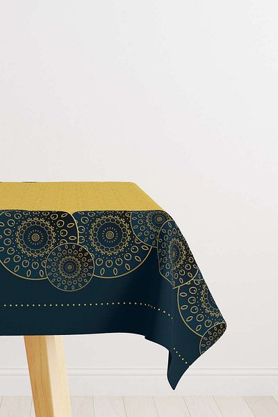 Cango Home Navy Blue Yellow Ramadan Themed Decorative Patterned Digital Printed Tablecloth Cgh1342-ms