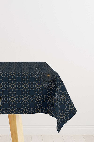 Cango Home Albastru bleumarin, galben, tema Ramadan, model decorativ, eșarfă de birou imprimată digitală Cgh1295-ms