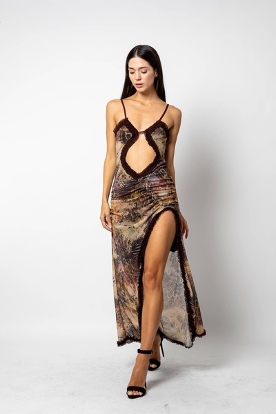 Bak Moda Φόρεμα με βολάν με λεπτομέρεια με σχέδιο