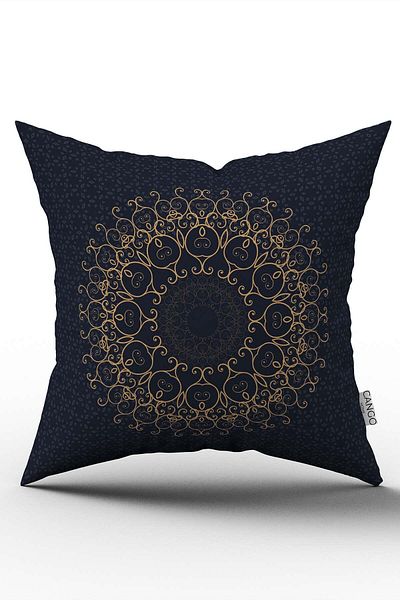 Cango Home Navy Blue Ramadan Themed Motif Patterned Digital Printed Throw Pillow Cover CGH1288