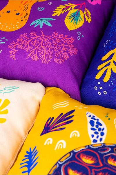 Cango Home Set de 4 huse de pernă cu imprimare digitală, cu două fețe, albastre, multicolore, cu model marin, 4kmbs285-ct